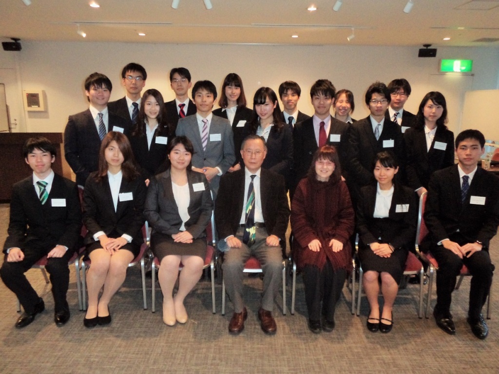 From left to right: Hiroki Funakubo, Rie Kurita, Haruka Oyama, Professor Sukehiro Hasegawa, Professor Lori Zenuk-Nishide Ayaka Minami, Tokio Uenoyama, Kohei Mimura, and Nanako Uenoyama From right to left on the second row: Ayano Hironaka, Yuta Sasaki, Ryota Ueoka, Miyabi Murata, Wataru Kinoshita, Nanako Ueda, and Kohei MimuraFrom left to right on the third row:  Yuhong Chen, Masaki Nakanishi, Misa Norigami, Daiki Matsuda, Shiori Ikuta, and Takumi Soga