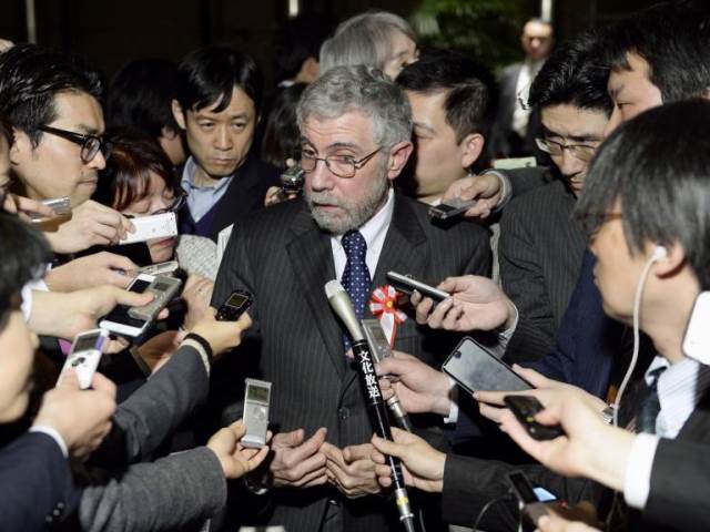 Professor Paul Krugman after his meeting with PM Shinzo Abe and other senior Japanese government officials. (www.japantimes.co.jp)